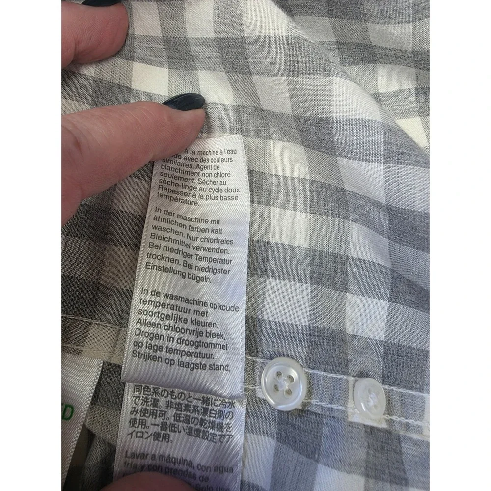 J.Crew Secret Wash Shirt Mens Medium Grey Gingham Organic Cotton Stretch Classic - Picture 6 of 11